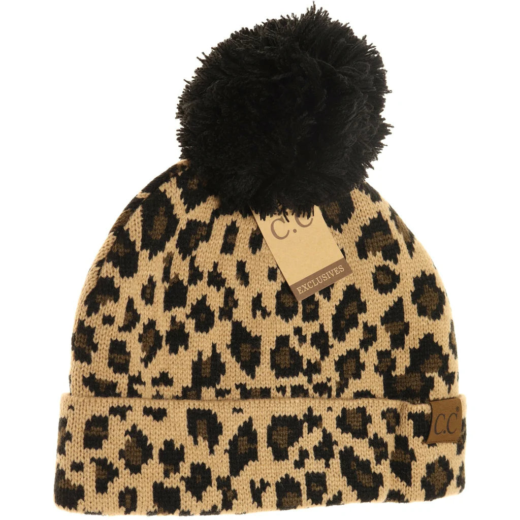 Leopard PomPom Beanie