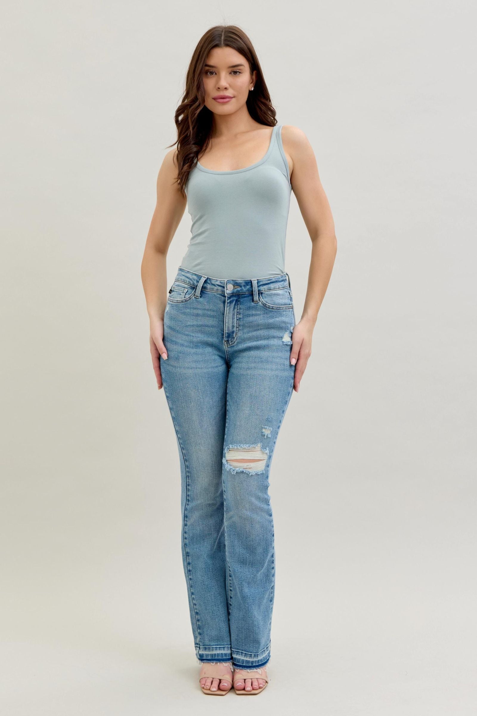 Judy Blue Mid Rise Distressed Bootcut Medium Wash