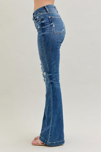 Judy Blue Mid Rise Distressed Flare Button Fly Dark