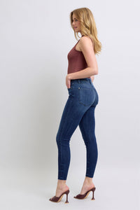 Judy Blue Mid Rise Skinny Dark Raw Hem