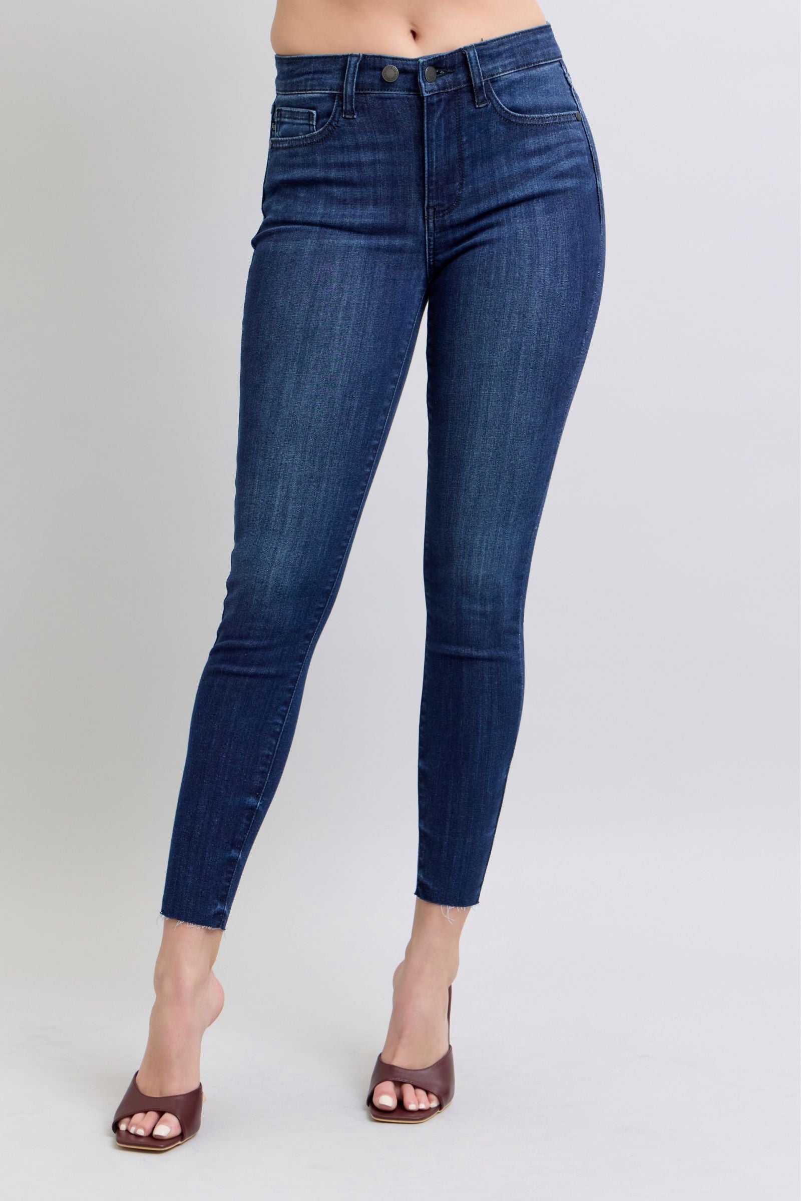 Judy Blue Mid Rise Skinny Dark Raw Hem