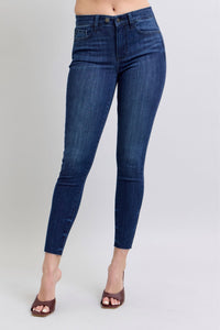 Judy Blue Mid Rise Skinny Dark Raw Hem