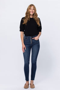 Judy Bluy HiRise Button Fly Skinny Raw Hem