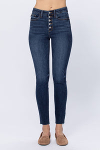 Judy Bluy HiRise Button Fly Skinny Raw Hem