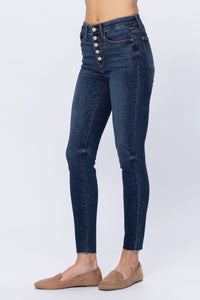 Judy Bluy HiRise Button Fly Skinny Raw Hem