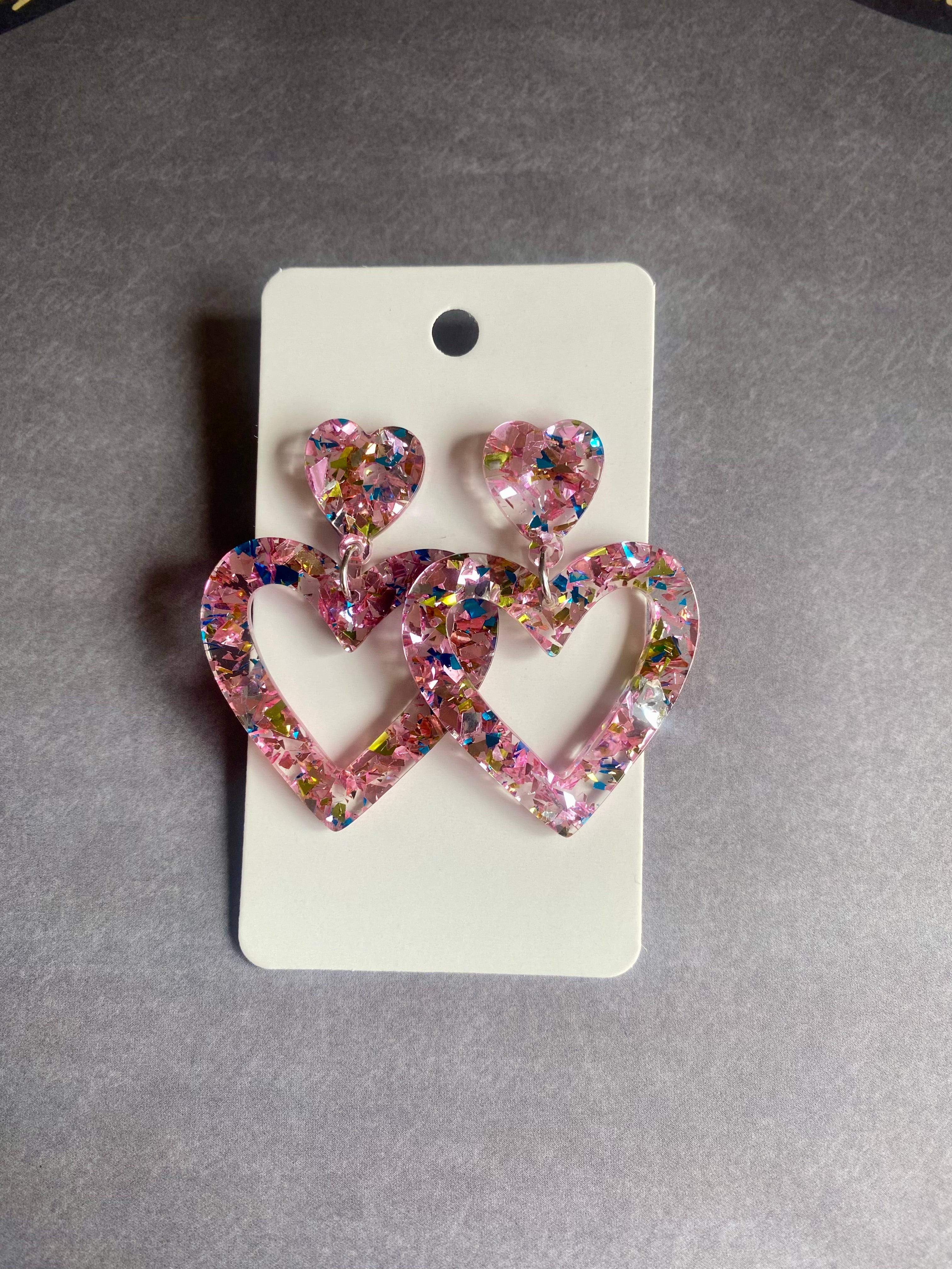 Valentine Pink Heart Acrylic Earrings