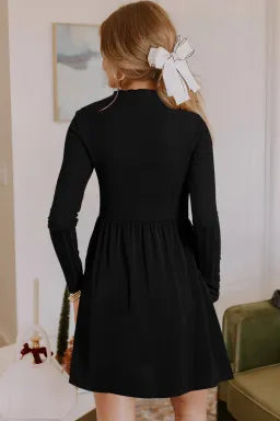 Black Ribbed Long Sleeve Dress