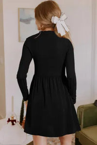 Black Ribbed Long Sleeve Dress