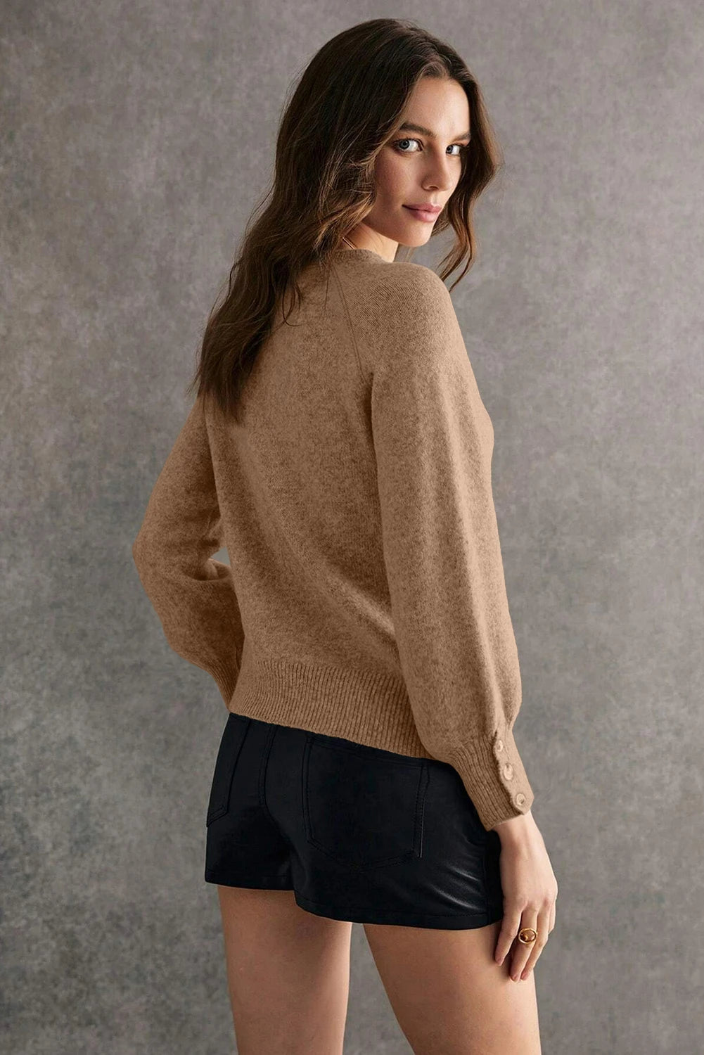 Button Cuff Camel Sweater