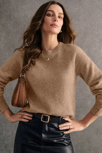 Button Cuff Camel Sweater