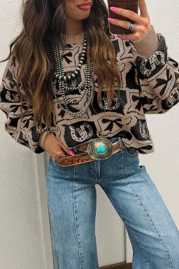 Color Block Horseshoe Bow Sweater