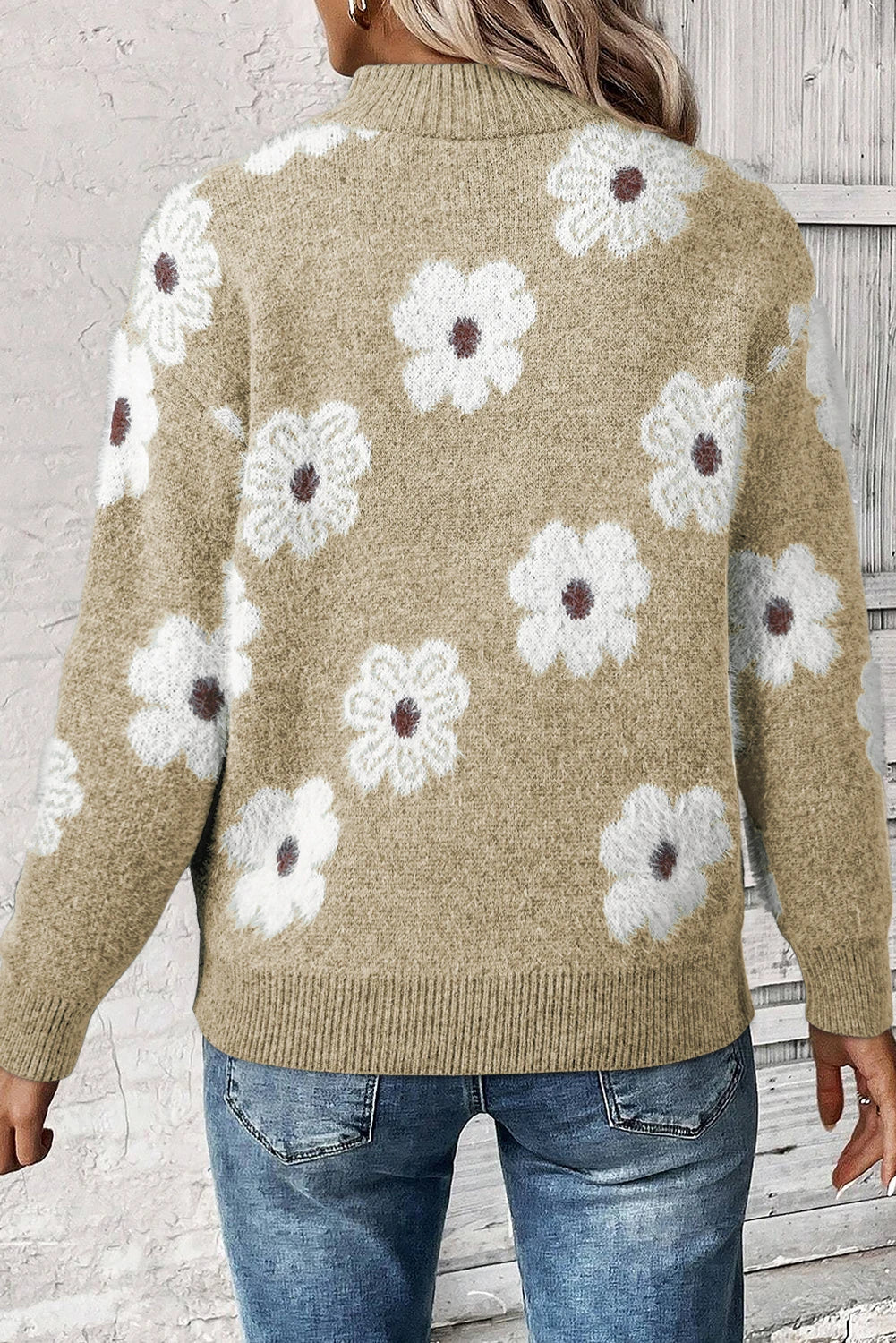 Vintage Daisy Half Zip Sweater
