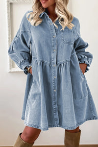 Blue Smocked Denim Dress