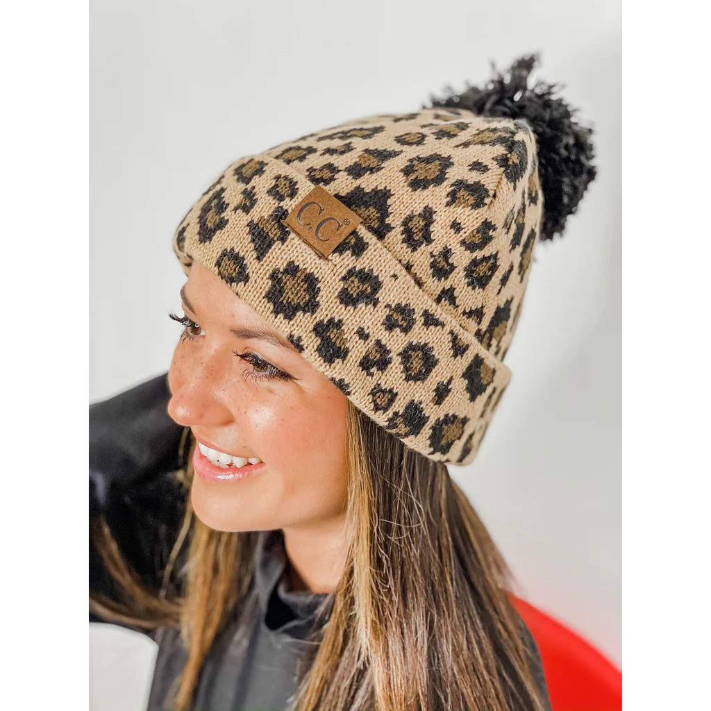 Leopard PomPom Beanie