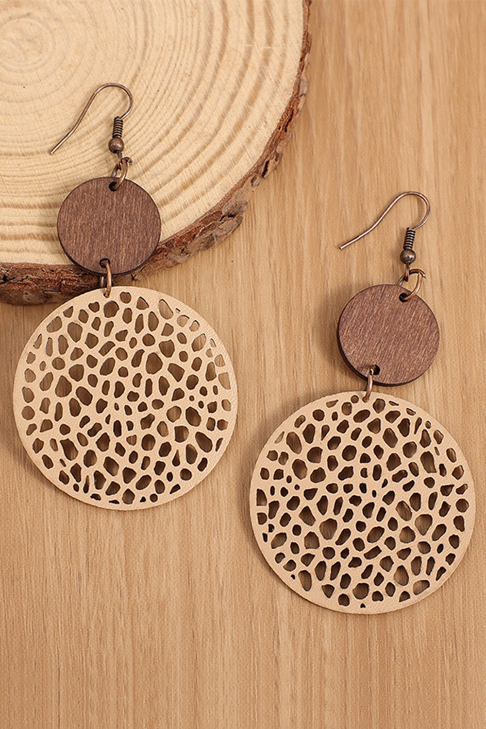 Khaki Hollow Out Round Earrings