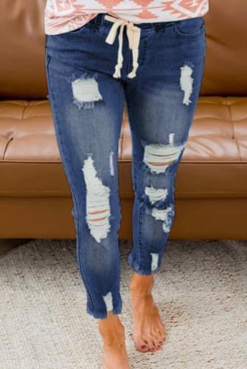 Jeggings- Dark wash, distressed